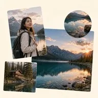 多张旅行照片自由叠放拼贴效果示例