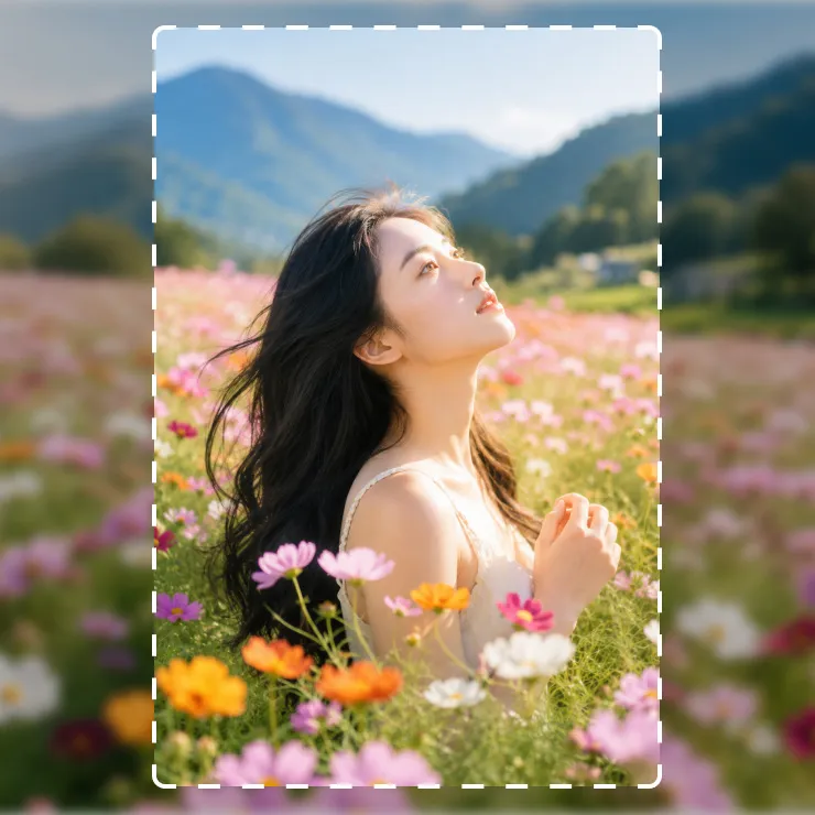 花田人像照片经过裁剪框调整后的竖版构图效果