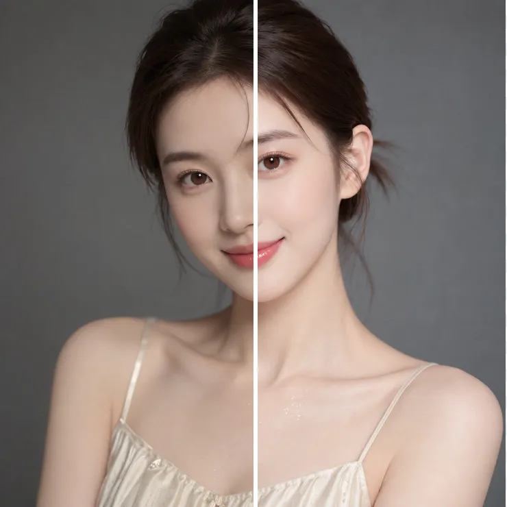 女性人像应用滤镜调色前后的明暗与肤色变化对比